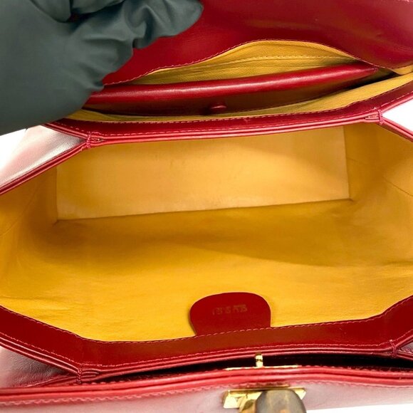 GUCCI Red Leather Bamboo Shoulder Bag - Picture 9 of 9
